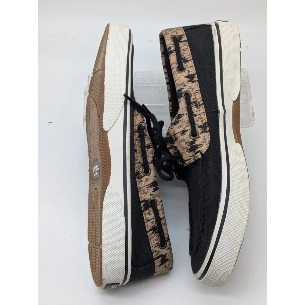 Sperry Top-Sider Men 10 Black Boat Shoes Tan Print Memory Foam STS24401 NWOB